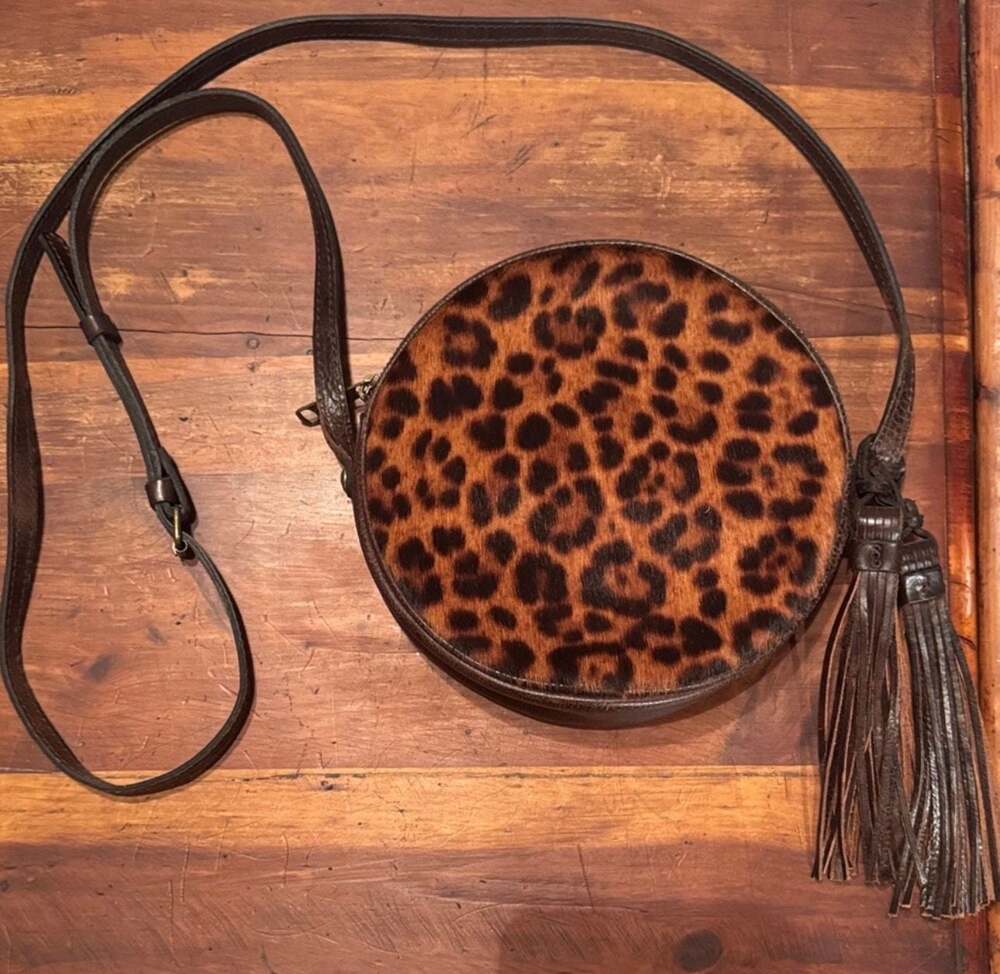 Patricia Nash Scafati Leopard Haircalf Canteen Crossbody Bag - Tassel Detail